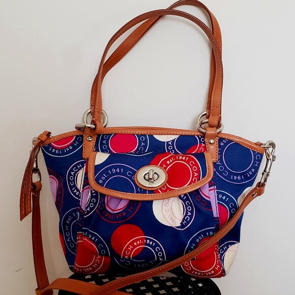 COACH SIGNATURE MULTICOLORED  CANVAS AND LEATHER CROSSBODY HAND BAG. N:L0926-F14 - Picture 3 of 11